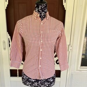 Class Club Women's Button Down Gingham 3/4 Sleeve Top Size 8